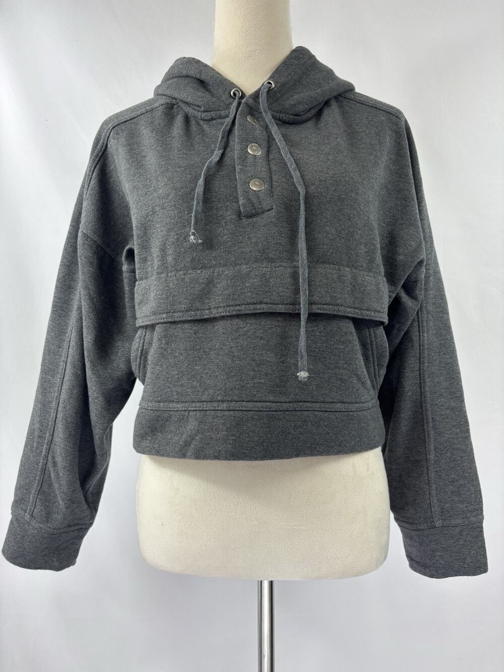 Daily Practice Anthropologie Cropped Hoodie Dark Grey XS Long Sleeve Henley
